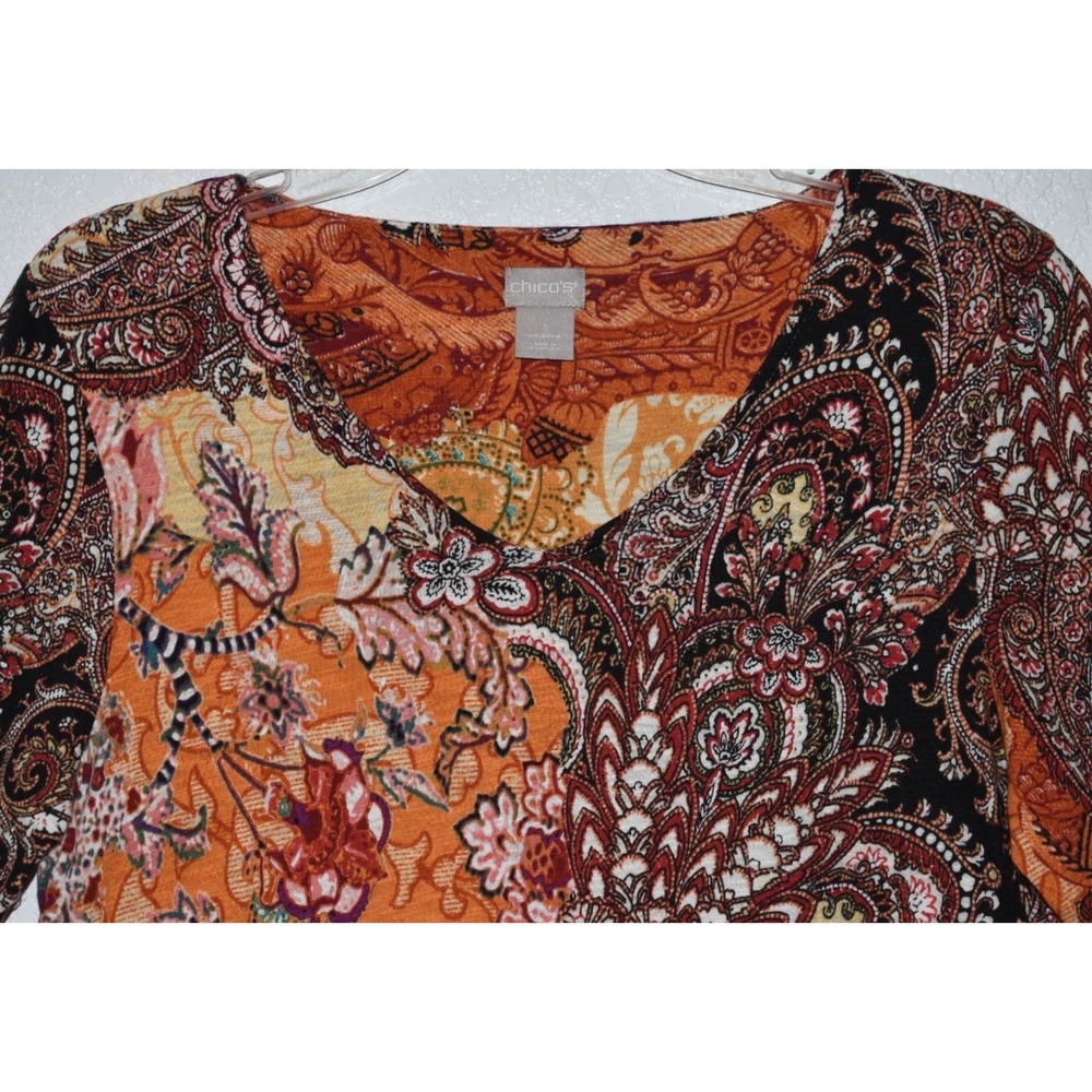 Chicos 1/Mediume Mix Print Tunic Top Multicolor Business Casual 3/4 Sleeve Vneck - Picture 14 of 15